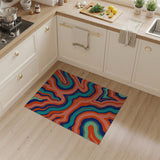 ODIKA Psychedelic Wavy Abstract Washable Rug - Low Pile Non-Slip Area Rug