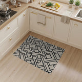 Black Line Geometric Lattice Beige Area Rug
