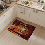 Autumn Forest Path with Dog and Cat Rug