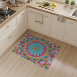 Vibrant Teal Mandala Floral Area Rug