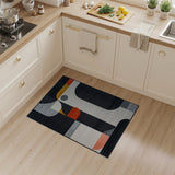 Abstract Geometric Modern Area Rug Black White Gold Orange