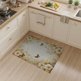 Golden White Anemone Floral Butterfly Area Rug