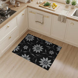 Elegant Silver Floral Black Area Rug