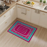 Pink Teal Geometric Border Area Rug