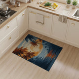 Sunset Palms Over Teal Ocean Area Rug