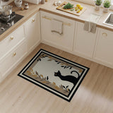Black Cat Silhouette Area Rug with Leaf Border