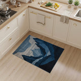 Layered Blue Mountain Peaks Abstract Rug