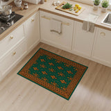 Emerald Green Persian Floral Rug with Orange Motifs