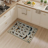 Washable Vintage Insect Botanical Area Rug - Low Pile & Non-Slip