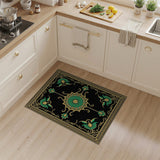 Green Ornate Green Gold Medallion Persian Area Rug