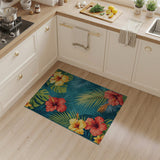 Teal Hibiscus Bloom Tropical Leaf Area Rug