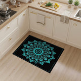Teal Mandala Geometric Area Rug on Black