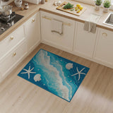ODIKA Coastal Starfish & Seashells Washable Area Rug - Non-Slip Low Pile Beach Decor