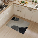 Modern Beige Area Rug with Black Curved Shapes