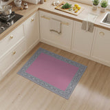 Ornate Pink Area Rug with Silver Floral Border