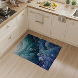 Watercolor Deep Blue Jellyfish Washable Area Rug - Low Pile