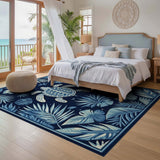 ODIKA Washable Sea Turtle Blue Tropical Area Rug - Non-Slip Low Pile Coastal Decor