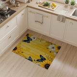 Sunflower Daisy Butterfly Yellow Barnwood Area Rug