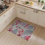 Pink Flamingo Grey Leaf Coastal Area Rug