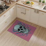 Pink Teal Flaming Skull Area Rug