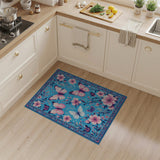 Boho Pink Butterfly Floral Blue Area Rug
