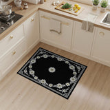 Ornate Black White Daisy Floral Area Rug