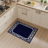 Navy Intricate White Border Area Rug