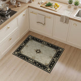 ODIKA Traditional Medallion Black & Beige Washable Area Rug - Low Pile Non-Slip Pet Friendly