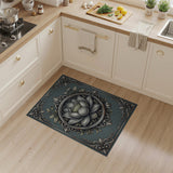 Ornate Framed Lotus Blue Teal Area Rug
