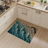 Blue and Teal Teal Ocean Waves Crashing on Sandy Beach Rug
