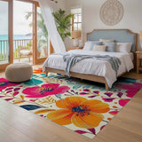 ODIKA Colorful Modern Floral Washable Area Rug - Low Pile Non-Slip Indoor Carpet