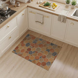 Washable Terracotta Geometric Hexagon Low Pile Area Rug