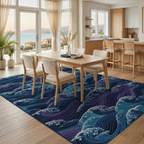 Wave Coastal Beach Blue Wave Coastal Area Rug