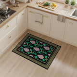 Elegant Pink Floral Persian Rug on Black with Gold Frame