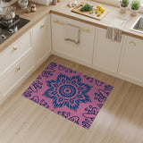Boho Pink Mandala Area Rug with Navy Motifs