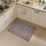 Teal Blush Pink Persian Floral Medallion Rug