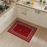 Red Snowflake Area Rug with Floral Border