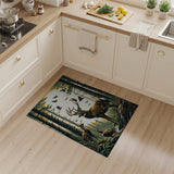 ODIKA Washable Forest Deer Buck Scene Rug - Rustic Lodge Area Rug, Low Pile & Non-Slip