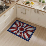 ODIKA Washable Americana Star Burst Patriotic Area Rug - Non-Slip Low Pile Red White Blue Rug