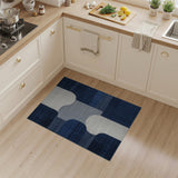 Navy Blue Curved Geometric Abstract Area Rug
