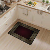 ODIKA Washable Greek Key Area Rug - Low Pile Burgundy & Gold Non-Slip Luxury Carpet