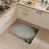 Romantic Pink Cherry Blossom Hearts Area Rug