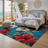 ODIKA Washable Tropical Hibiscus Floral Area Rug - Non-Slip Low Pile