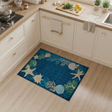 Navy Blue Coastal Starfish Seashell Area Rug