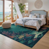ODIKA Undersea Coral Reef Washable Area Rug - Low Pile Non-Slip Artistic Carpet