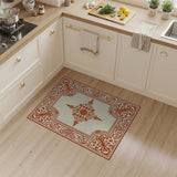 Ornate Red Floral Border Cream Area Rug