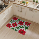 Vibrant Red Poinsettia Floral Pattern Area Rug