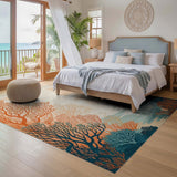 ODIKA Modern Coral Reef Washable Area Rug - Non-Slip Low Pile Artistic Carpet