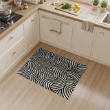 Wavy Black Lines Beige Abstract Area Rug