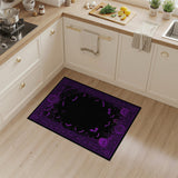 Washable Purple Gothic Bat & Skull Halloween Area Rug